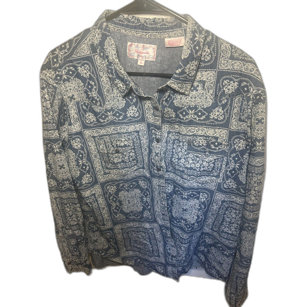 Vintage Panhandle Slim Western Cotton Shirt Bandana Print Button Up Cowgirl XL